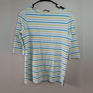 Saint James Striped 3/4 Sleeve Top in Blue and Green Size Medium